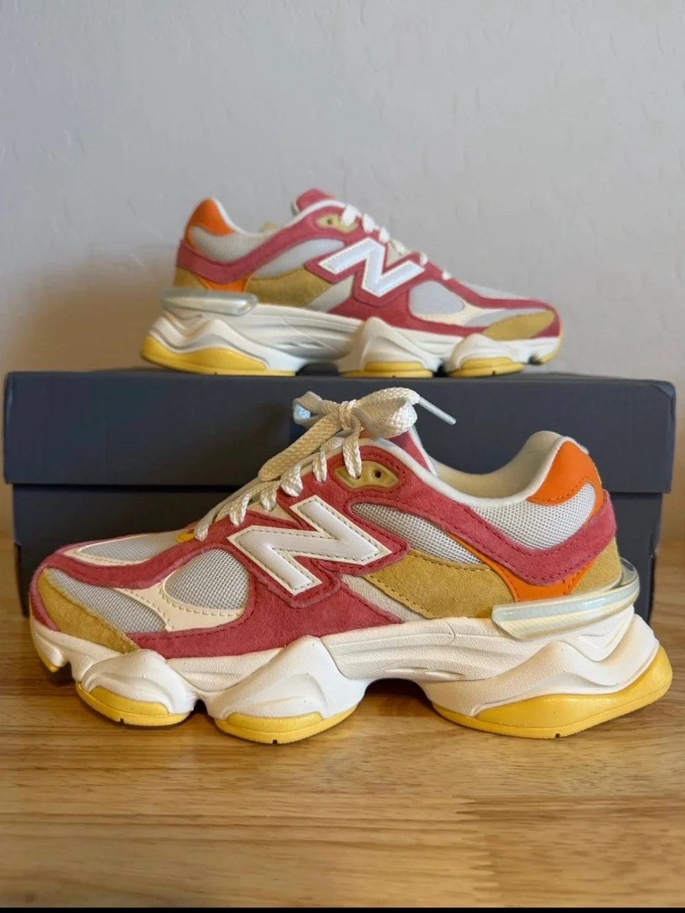 New Balance Sneakers in Coral, Yellow, Cream and White